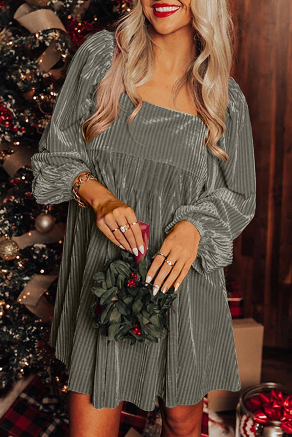 Lovesoft – Engroshandel Kjole - Dame – Bind Firkantet hals Velvet Babydoll Kjole21