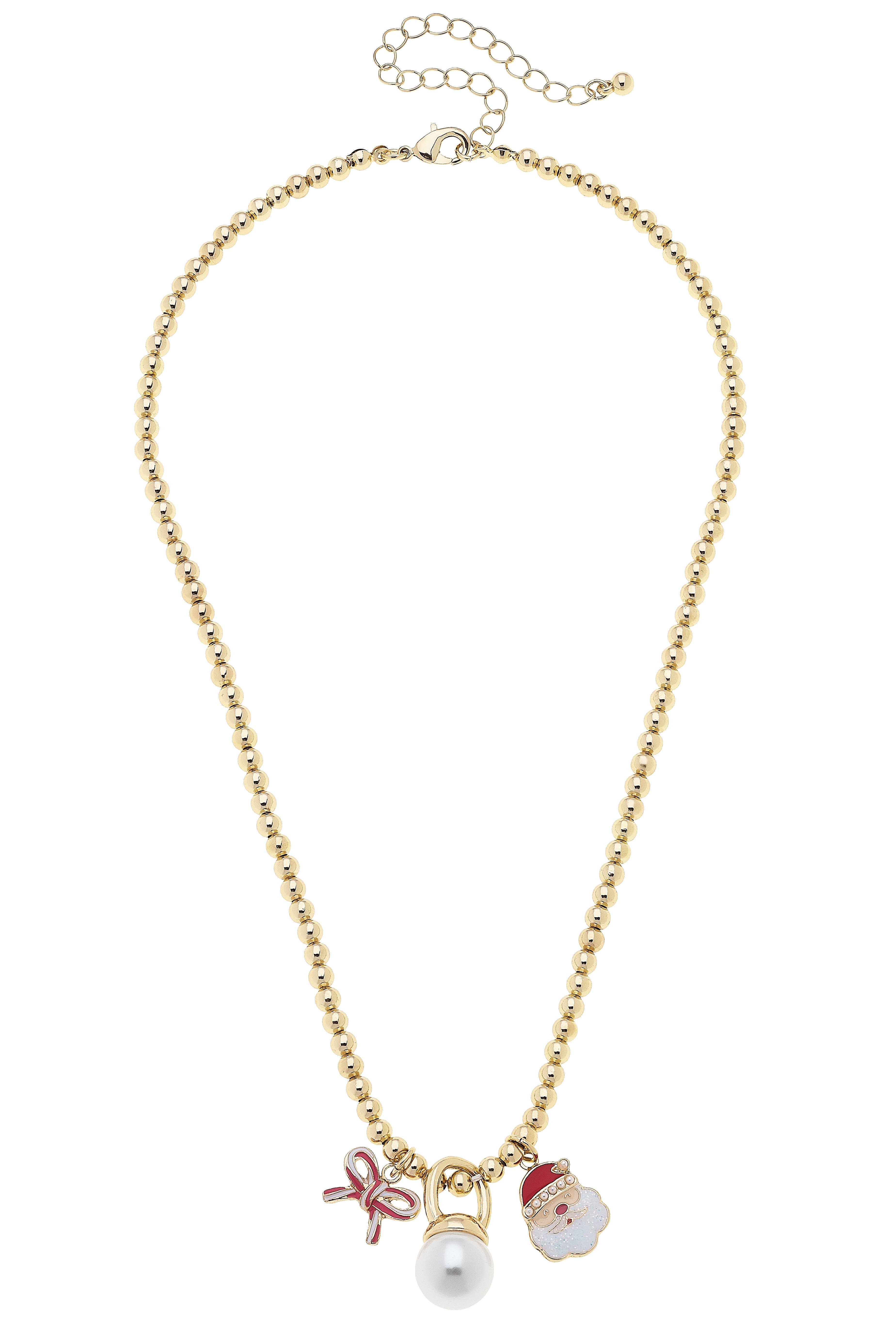 Canvas Style - Venta al por mayor Collares de cuentas/perlas - Collar de cuentas con lazo de bastón de caramelo y bola de Papá Noel0