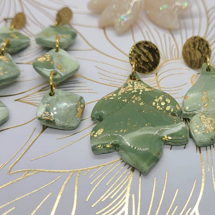 Sage and Gold Marble Earrings for wholesale by Wandering Ram Jewelry