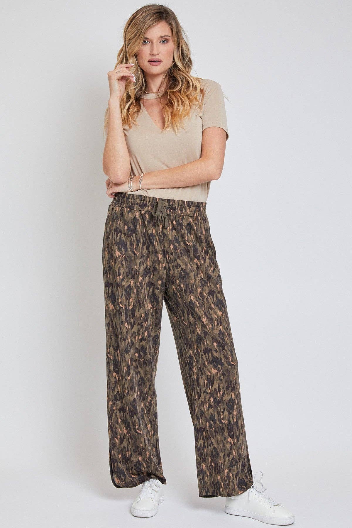 YMI - Wholesale Pants - Women's - Drawstring Wide Leg Pant with Side Slit-WP1087FR