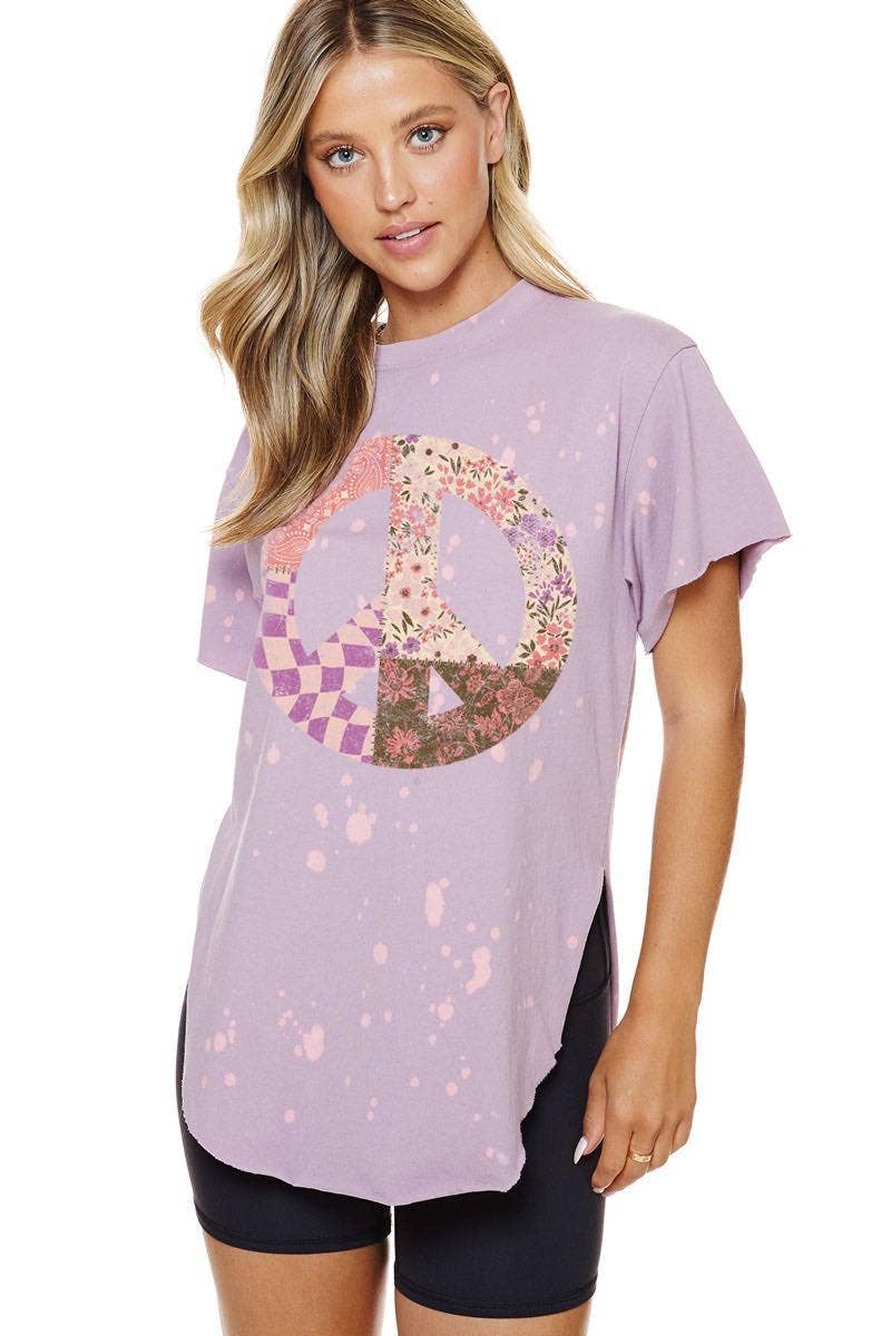 Zutter - Wholesale Screen Printed T-Shirt - Women's - Boho Peace Floral Graphic Bleached Top0