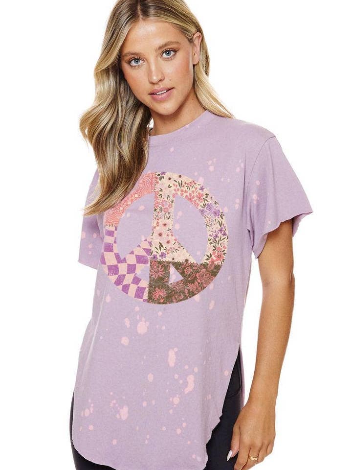 Zutter - Wholesale Screen Printed T-Shirt - Women's - Boho Peace Floral Graphic Bleached Top0