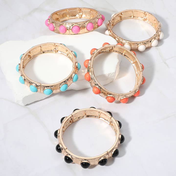 Bead Pearl Embellished Hammered Metal Stretch Bracelet for wholesale by Sensibling Corp.