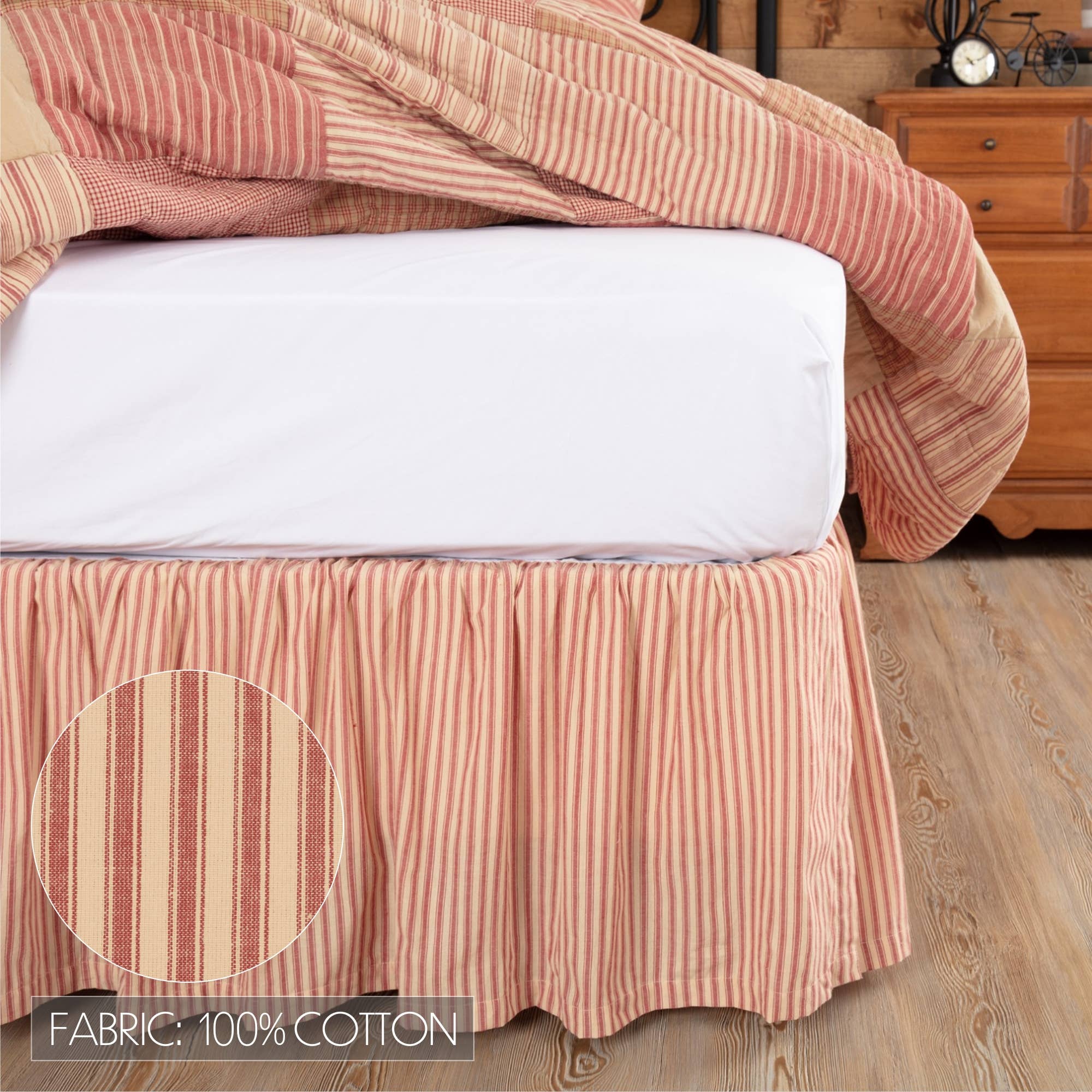 VHC Brands - Wholesale Bedskirt - Sawyer Mill Red Ticking Stripe Queen Bed Skirt 60x80x163