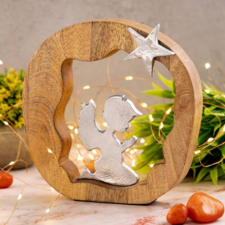 Figura decorativa Anjo Orando 20x20cm figura em madeira lucky anjo por atacado de Voglrieder