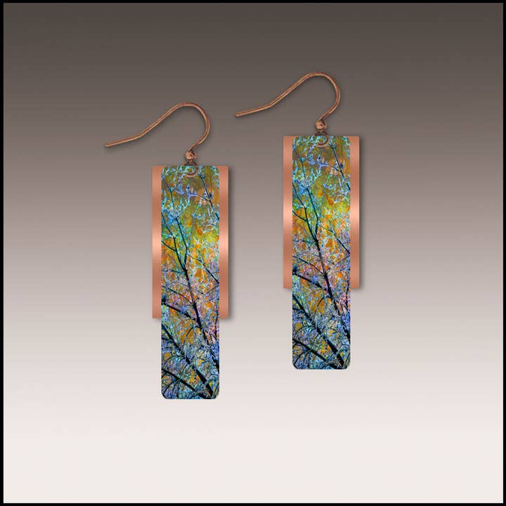 Blue Branches Copper Accent Multilayer Earrings for wholesale by Illustrated Light & DC Designs
