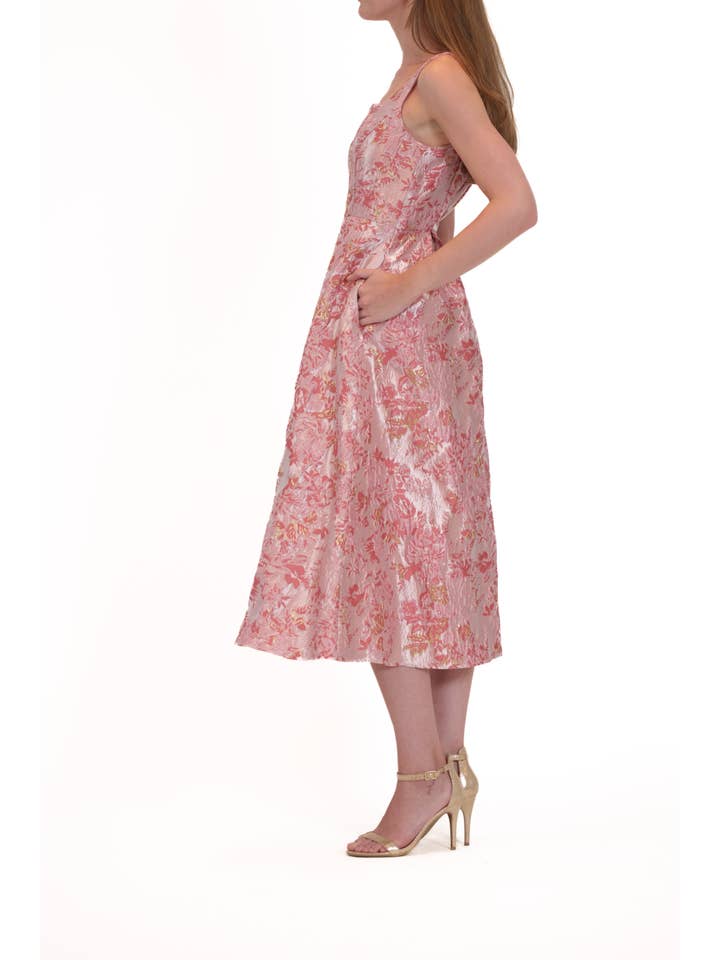 PINK GOLD SLEEVELESS JACQUARD EVENING DRESS for wholesale on Faire2