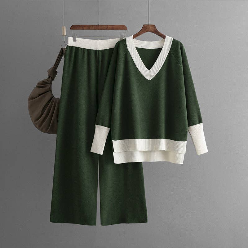 Marayn - Wholesale Top & Pant Set (NOT Loungewear) - Women's - EuroChic Knit Set VNeck  Wide Leg Trend4