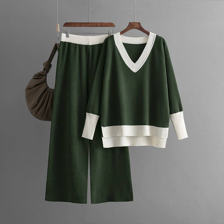 Marayn - Wholesale Top & Pant Set (NOT Loungewear) - Women's - EuroChic Knit Set VNeck Wide Leg Trend4