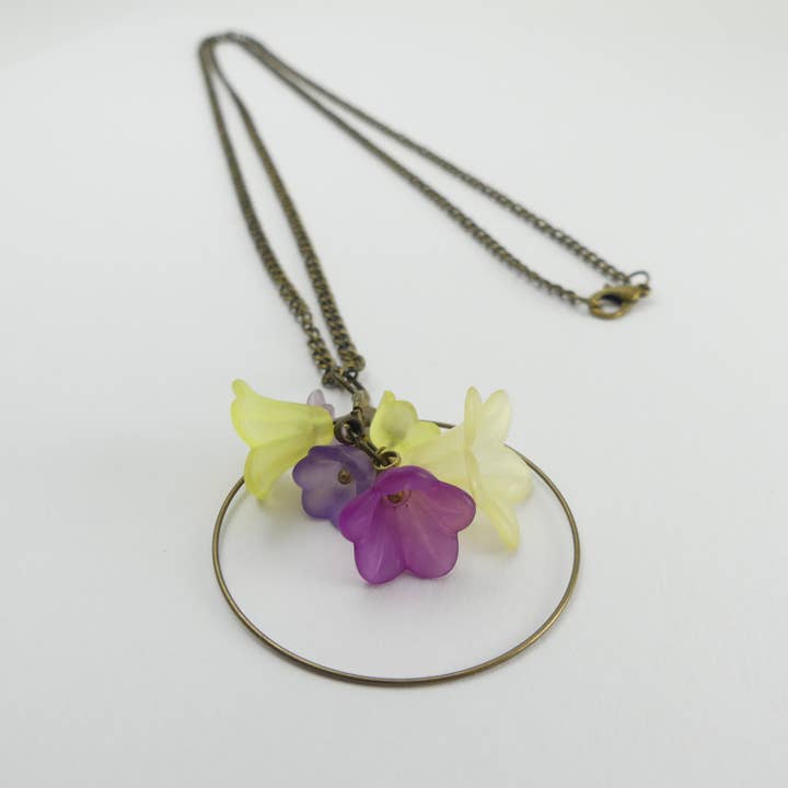 Yellow & Purple Floral Long Necklace for wholesale by YuuBiJou