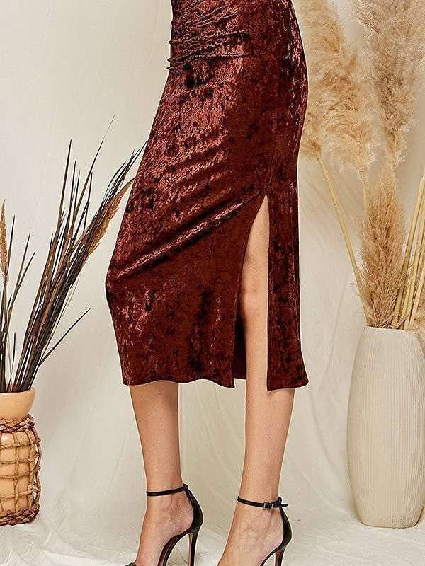 Heart & Hips - Vente Jupe – femme - Jupe midi en velours froissé à taille haute froncée4