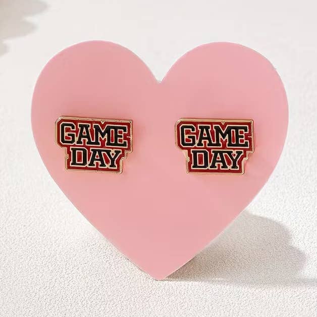 Game Day Black and Red Football Stud Earrings for wholesale by Kate Tuesday Jewelry