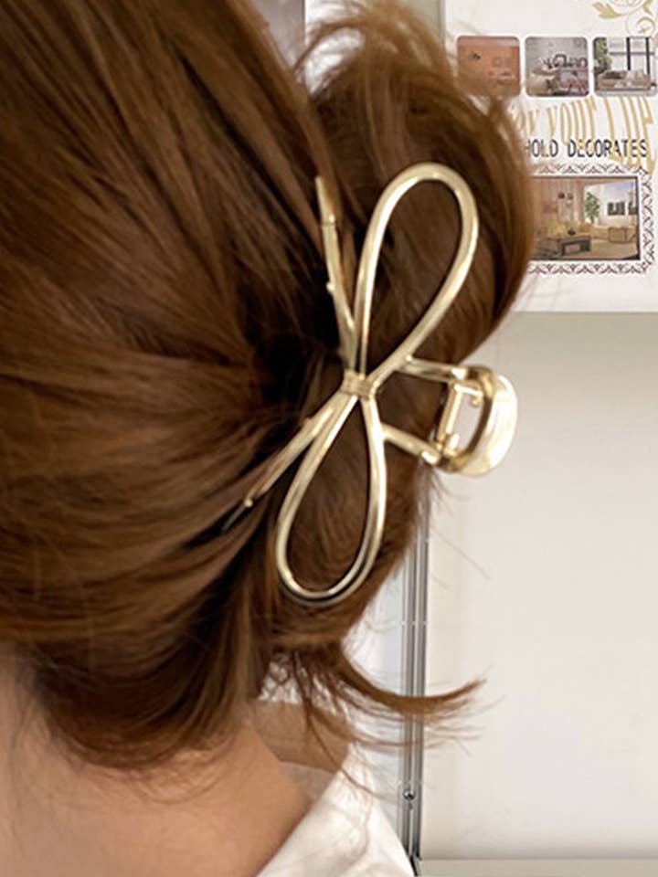 Gold Metal Bow Hair Claw Clip for wholesale by Suhkasana