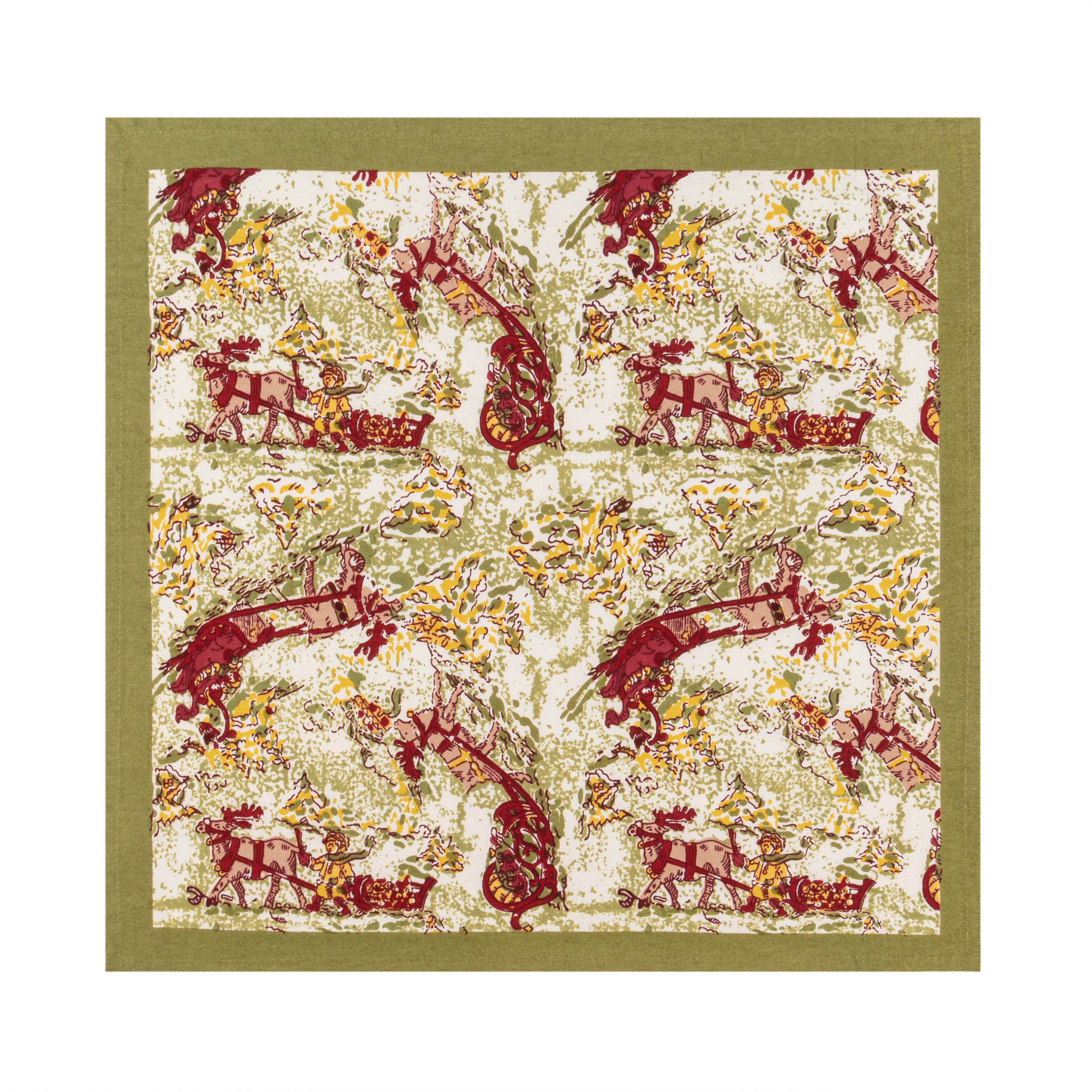 Couleur Nature - Wholesale Dinner & Cloth Napkin - Renne Reindeer Red & Green Napkins - Set of 61