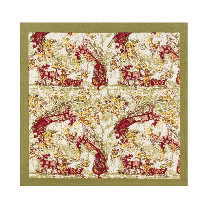 Couleur Nature - Wholesale Dinner & Cloth Napkin - Renne Reindeer Red & Green Napkins - Set of 61