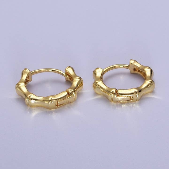 15mm Gold Bamboo Hoop Earring for Everyday Jewelry Q-083 for wholesale by Aim Eternal