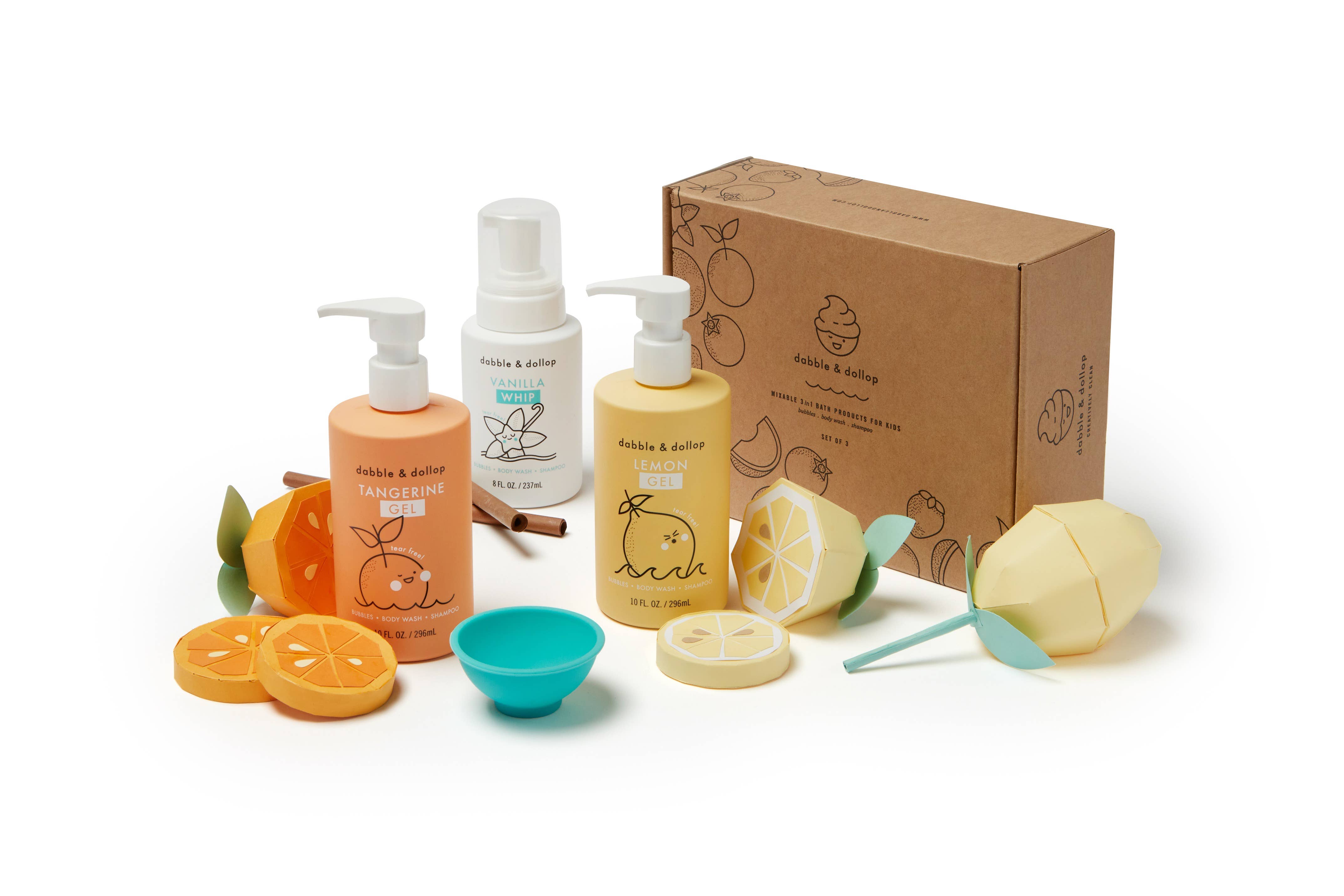Dabble & Dollop® - Wholesale Baby Bath Set - Kids & Baby - Citrus Kiss Bath Gift Set (incl. mixing bowl)
