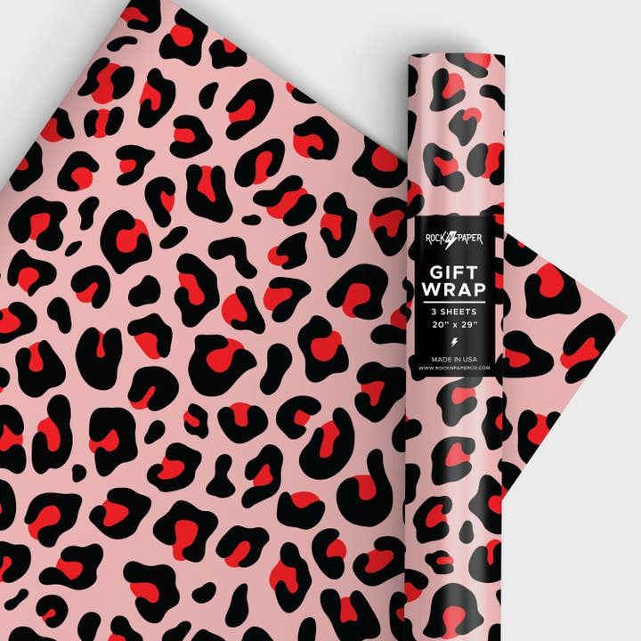 Rock'N Paper - Wholesale Wrapping Paper Roll - Pink + Red Leopard Valentines Gift Wrap Roll Valentine's Day
