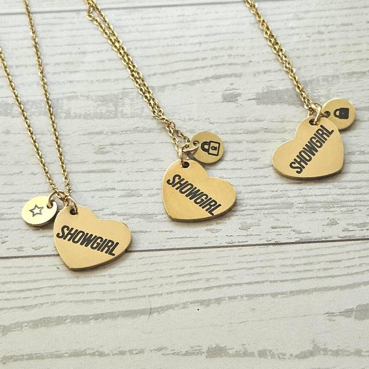 ShesSoCrafty Goods - Wholesale Pendant/Charm Necklace - Gold Showgirl Heart Engraved Stainless Steel Necklace2