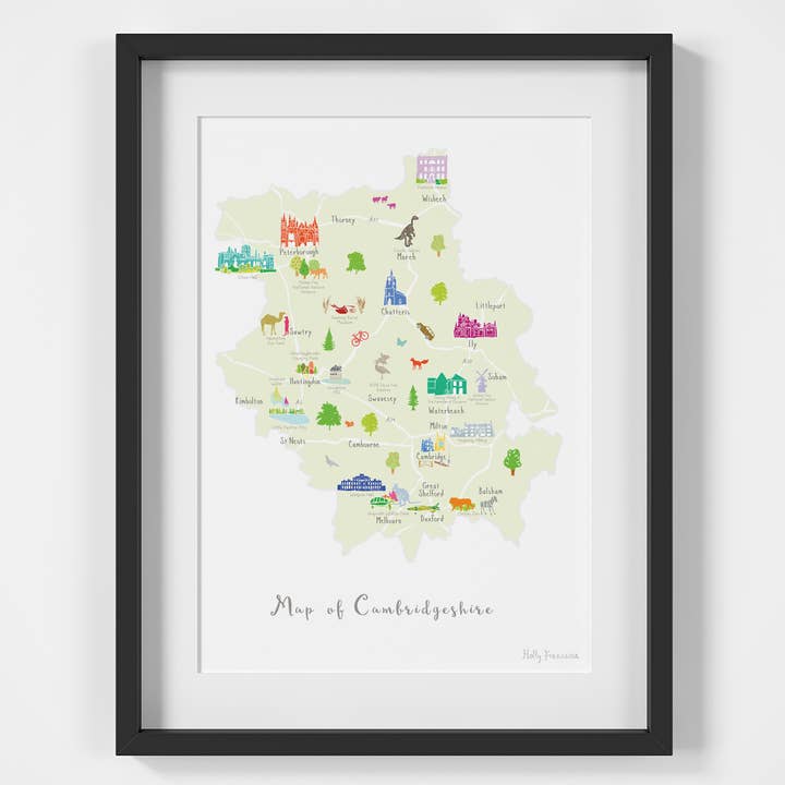 Mappa di Cambridgeshire - Stampa A4 per la vendita all'ingrosso da parte di Holly Francesca