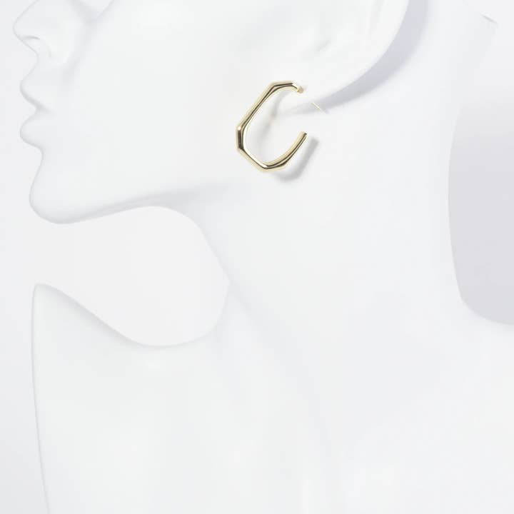 Wild Honey - Wholesale Hoop Earrings - 18K Gold Dipped 25Mm Octagon Hoop Earrings2