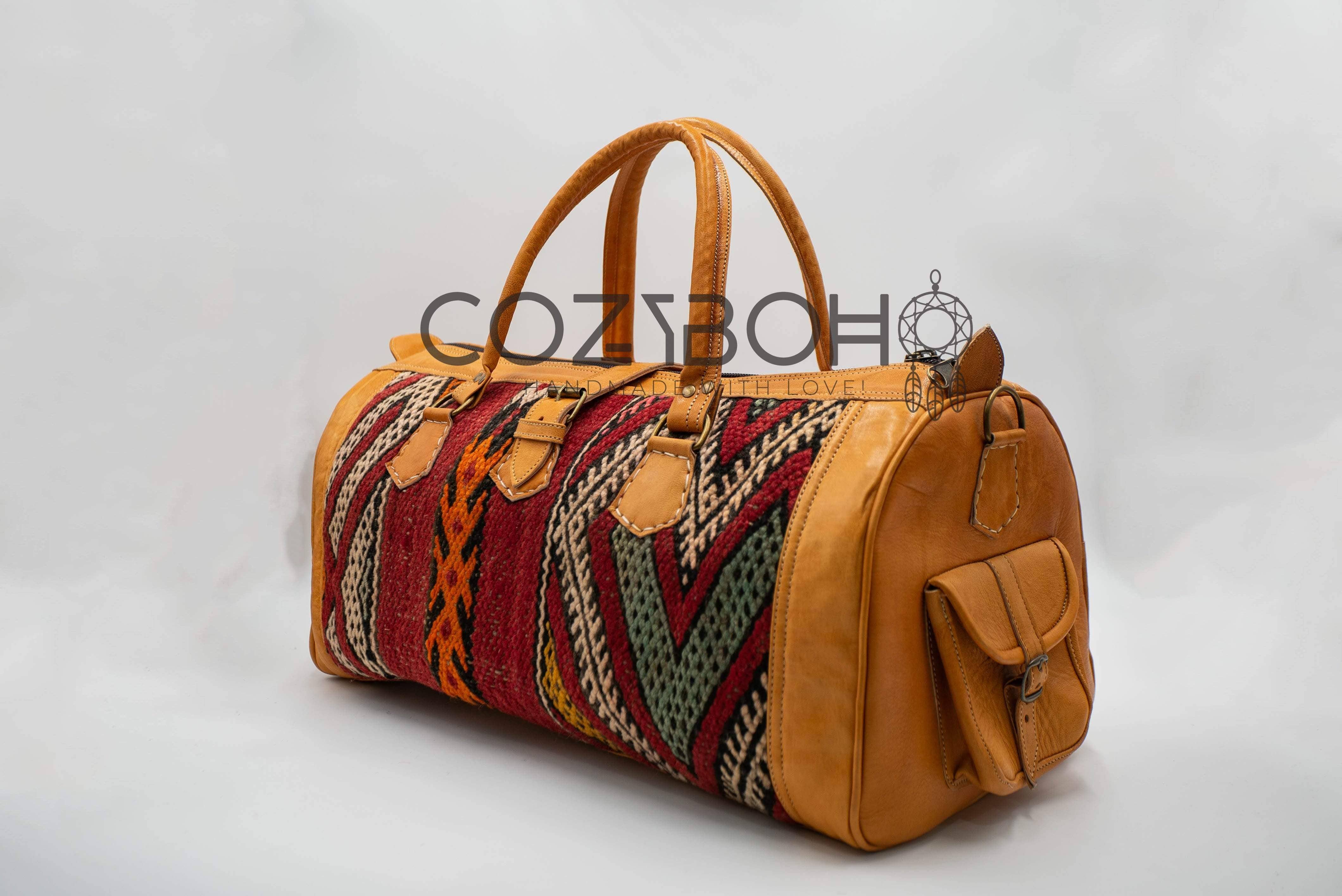 CozyBoho – Saco de viagem - Mulher por atacado – Bolsa de fim de semana Kilim de couro CozyBoho™14