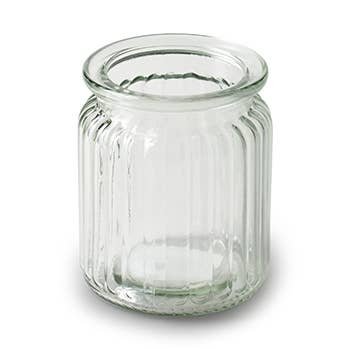 Barattolo in vetro a righe h 9 cm diam. 7,5 cm per la vendita all'ingrosso da parte di Jodeco Glass