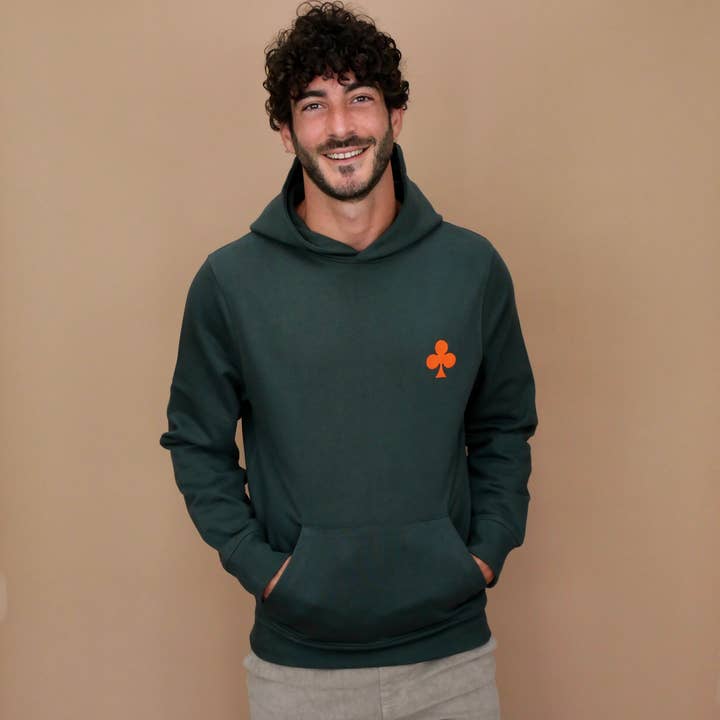 Wild Green Hoodie – Orange Embroidered Shamrock for wholesale by monsieurbarr
