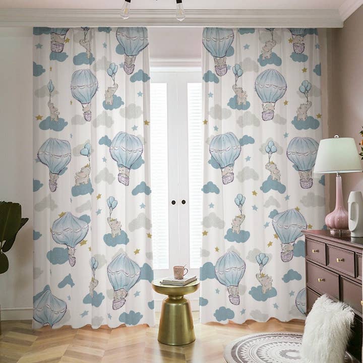 Olifanten in heteluchtballonnen verduisteringsgordijnen voor wholesale door Empowering Decor