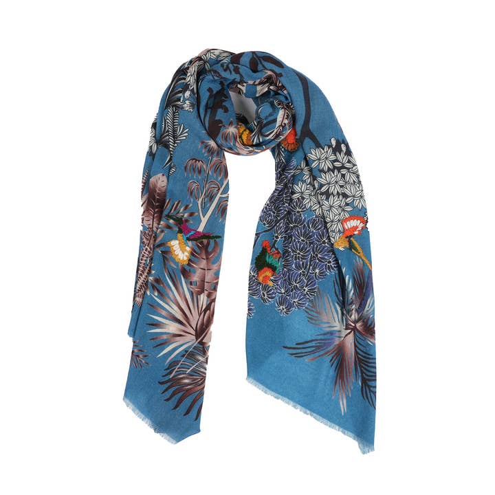 Skogsinspirerad Broderad Ullsjal - Lapisblå för wholesale av Vismaya - A Brand by Shivani LLC