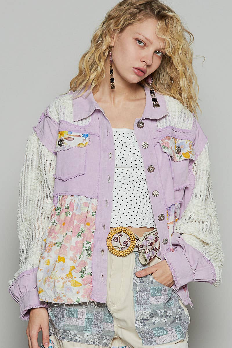 Pol Clothing - Wholesale Jacket - Women's - Balloon sleeve A-line twill woven floral jacket SALE7