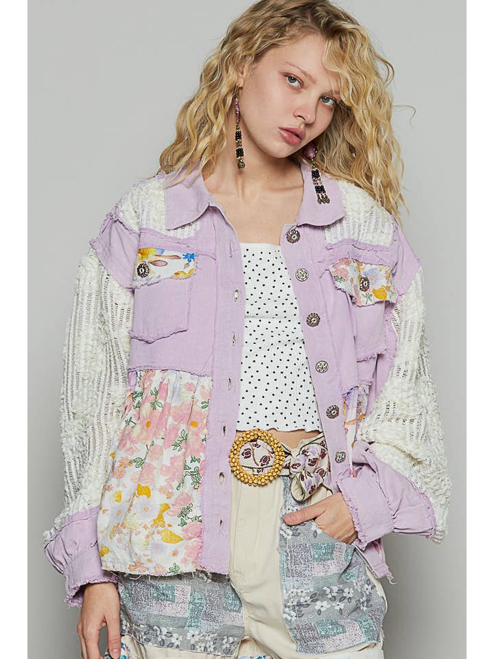 Pol Clothing - Wholesale Jacket - Women's - Balloon sleeve A-line twill woven floral jacket SALE7