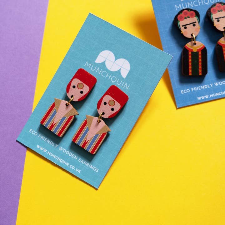 Hey There Munchquin - Wholesale Dangle Earrings - Little Icons Amy Winehouse inspired - wooden dangle earrings