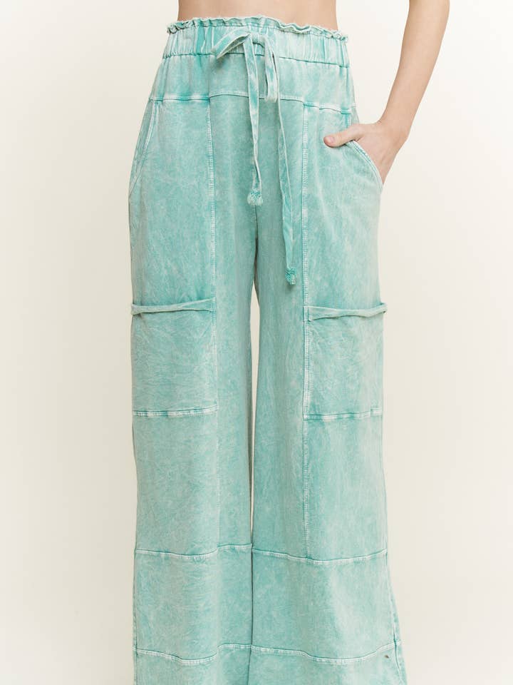 J.Her - Wholesale Pants - Women's - BEST Mineral Wash Wide leg Cropped pants HP5524