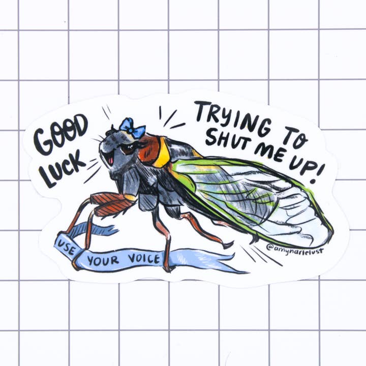 Högljudd cikada vinylklistermärke för wholesale av Amy Hartelust Art and Illustration