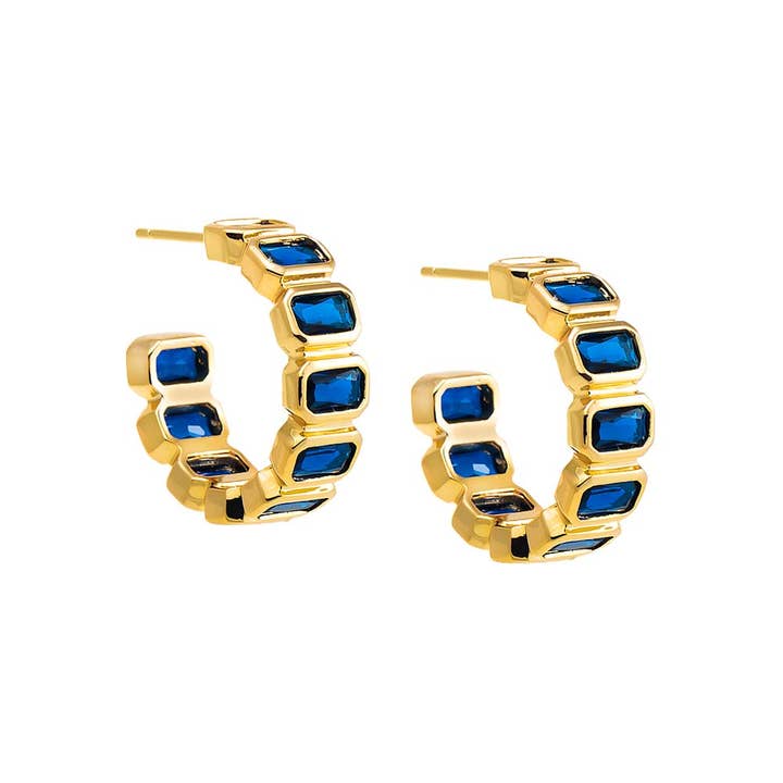 By Adina Eden - Wholesale Hoop Earrings - Colored Bezel Baguette Open Hoop Earring