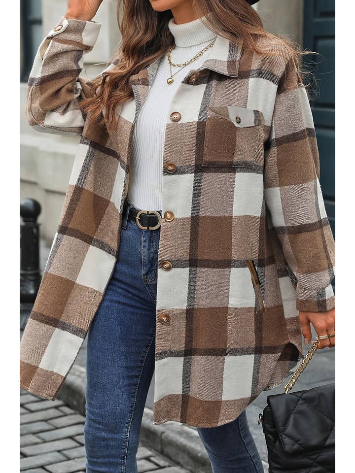 Color 5 – Großhandel Hemdjacke/Shacket – Damen – Lang geschnittene Flanelljacke mit Fellfutter, großes Karomuster13