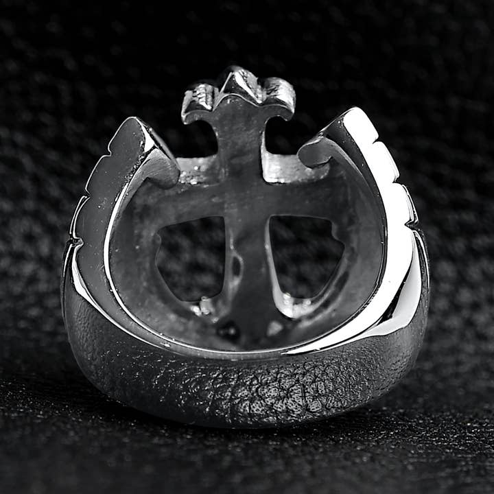 WJW - Wholesale Cocktail/Statement Ring - Detailed Cutout Cross Stainless Steel Ring2