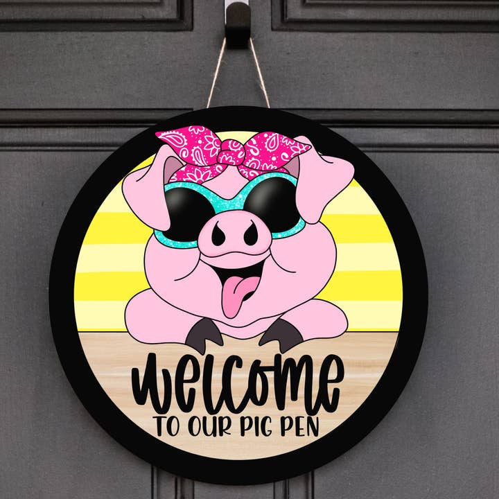 Kransskylt, Grisskylt, Välkomstskylt, 18" Träskiva Skylt CR-054, DecoExchange, Skylt För Krans för wholesale av DecoExchange