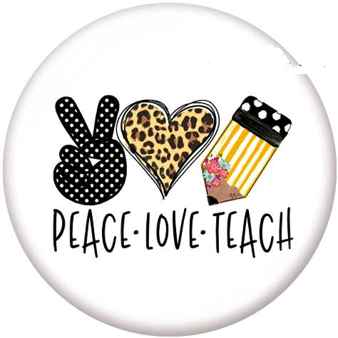 Mousqueton en forme de dôme en verre - Peace Love Teach pour la vente par Say It in A Snap Jewelry