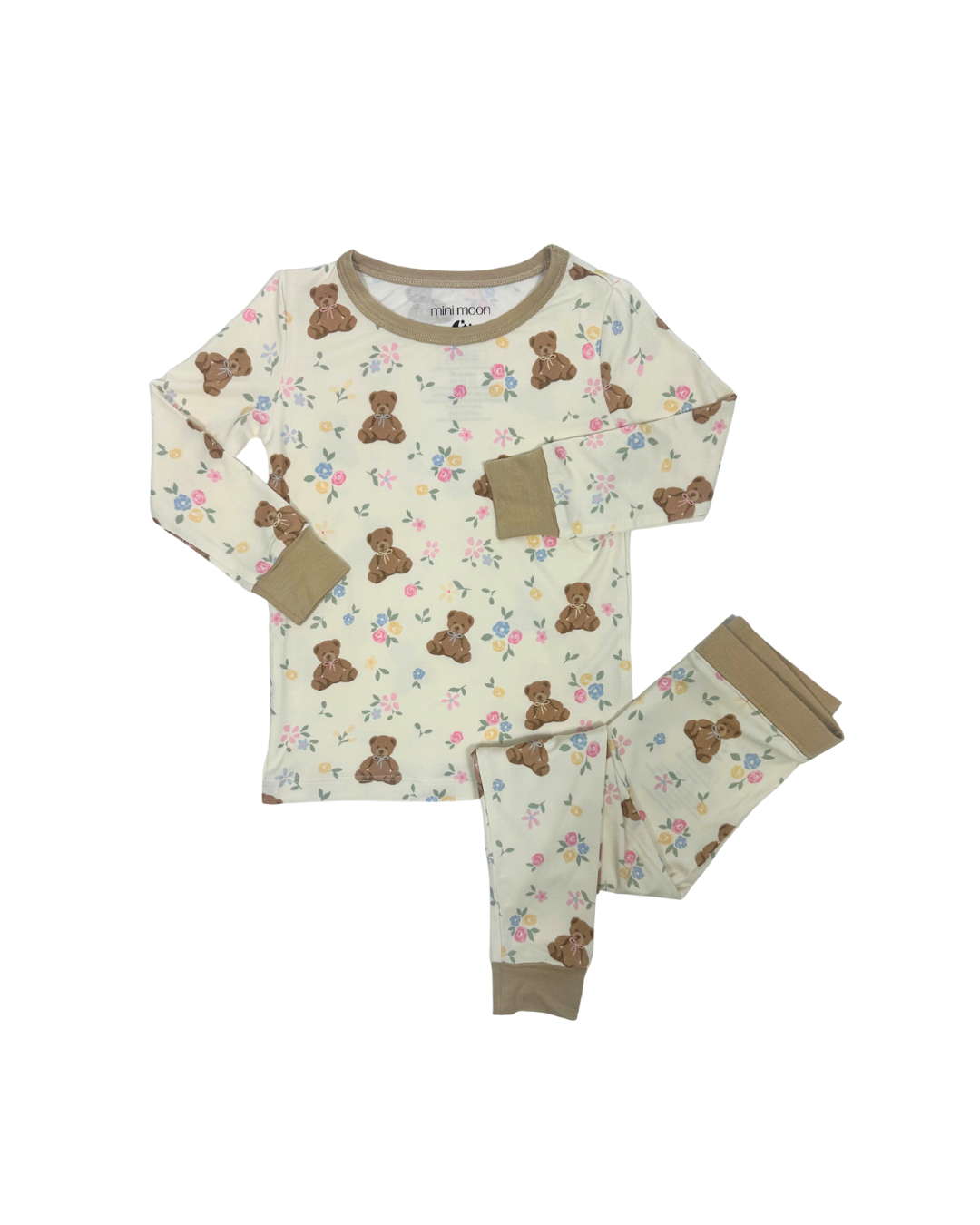 Mini Moon - Vente Grenouillère – bébé - Teddy en Fleurs - Ensemble Deux Pièces1