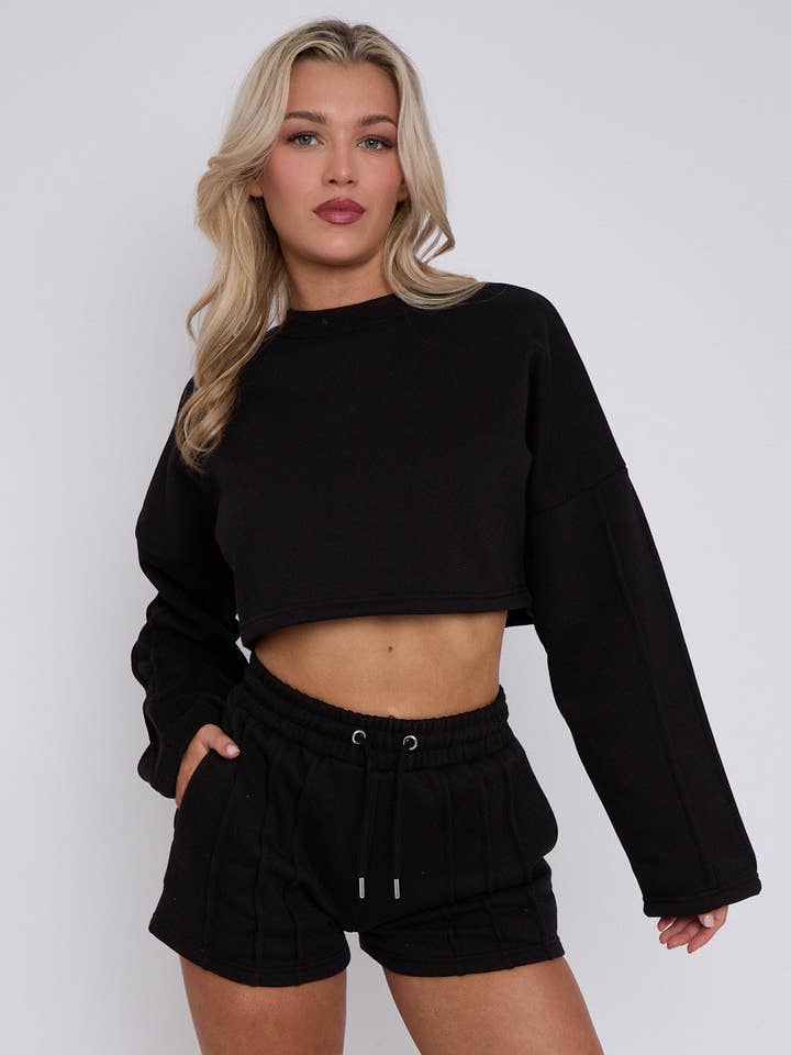 Seam Detail Oversized Crop Top & Shorts Fleece Co-ord for wholesale by AX Labels