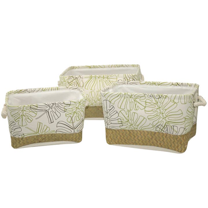 ENSEMBLE DE 3 PANIERS RECT. 'FEUILLES BASE NATURELLE' pour la vente par Aktual / Dekora Import S.A