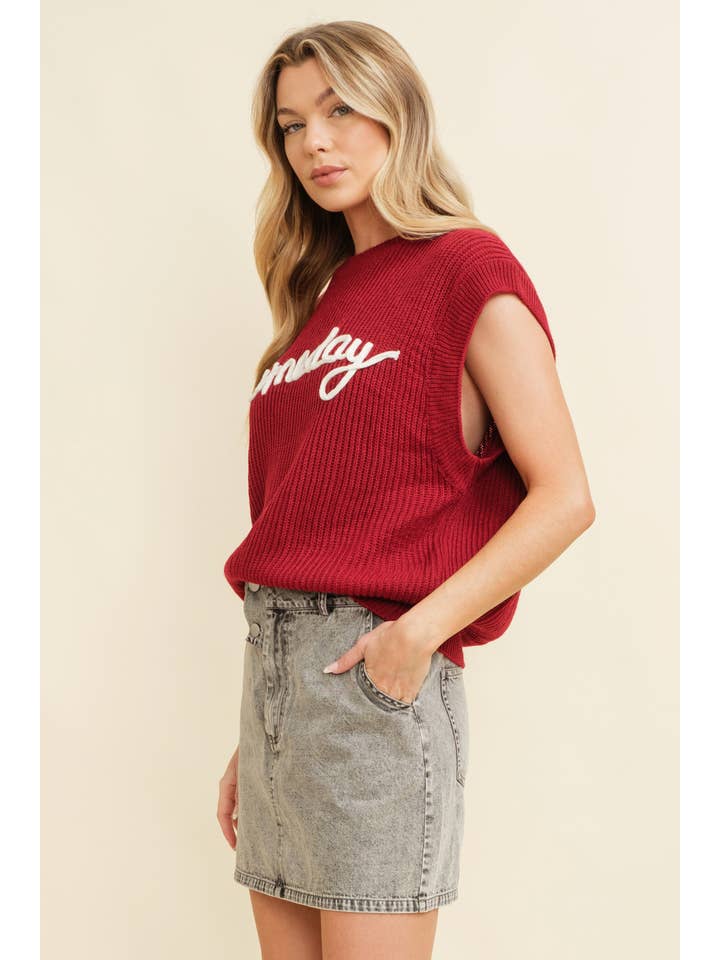 Cloud Ten - Wholesale Sweater Vest - Women's - CSW10210-1 - 'GAMEDAY" EMBROIDERED SLEEVELESS SWEATER VEST1