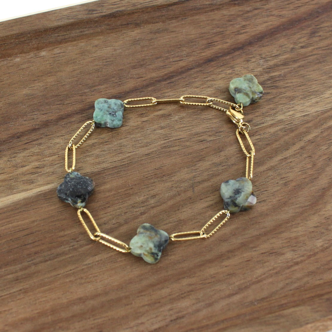 Pretty Persuasions - Vendita all'ingrosso Bracciali a catena e a maglie - B24045 Bracciale in acciaio inossidabile con 5 Clover Stone12