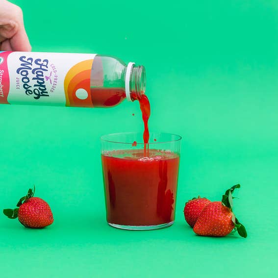 Happy Moose Juice - Wholesale Wellness Juice/Tonic - Strawberry Fields - Organic Cold-Press Juice - Goji & Ginger