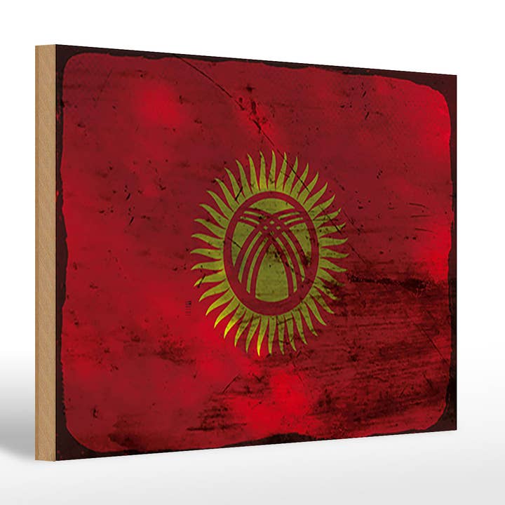 Holzschild Flagge Kirgisistan 30x20cm Kyrgyzstan Rost für den Großhandel von Femer