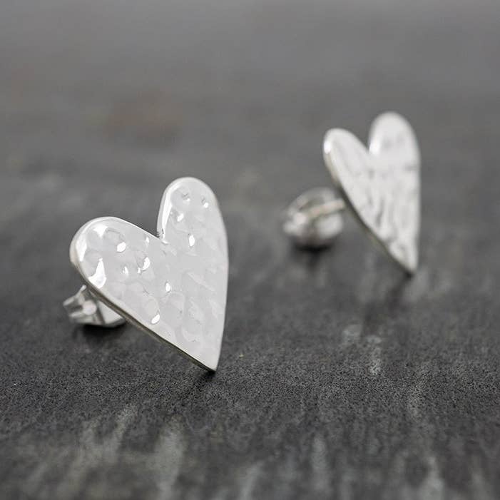 Hammered Heart Earring on Post for wholesale by Corazón Sterling
