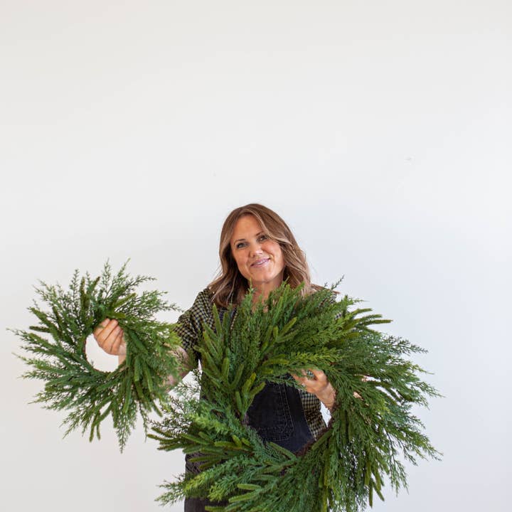 Luxe B Co - Wholesale Wreath - Norfolk & Cypress Mixed Real Touch Wreath - 24"2