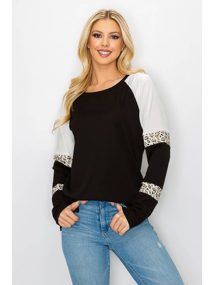 ePretty - Wholesale Tunic - Women's - G4-TP2153 Ribbed Leopard Color Block Long Sleeve Top18